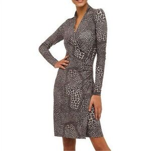Norma Kamali Leopard Print Jersey Faux Wrap Dress
